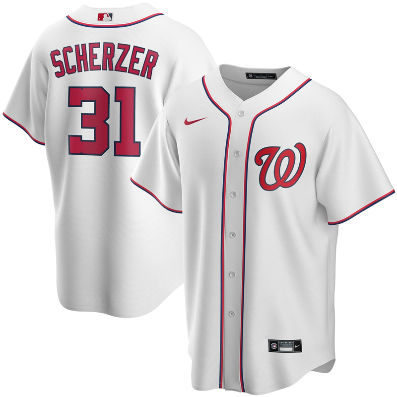 Men Washington Nationals #3 Max Scherzer Nike White Home 2020 Replica Player Jersey 